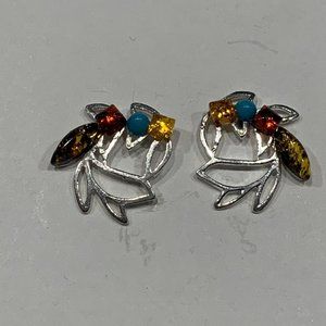 Sterling Silver Multi-Color Amber Stud Earrings With Beautiful Design